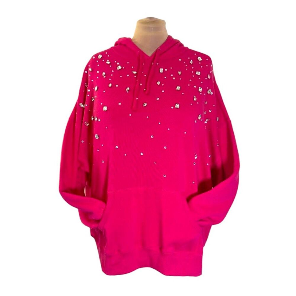 TORRID Oversized Drop Shoulder Hot Pink Rhinestone Hoodie, Excellent! Size 2